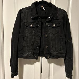 Cropped black denim jacket